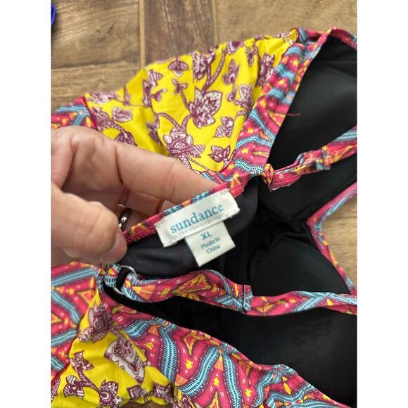 Sundance Women's Pink & Yellow Floral V-Neck One Piece Swimwear Size XL - Picture 4 of 6